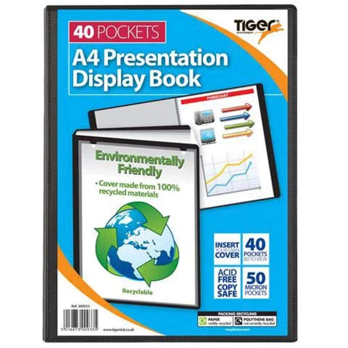 Tiger Stationery Presentation (A4) Display Book 40 Pockets (Black)