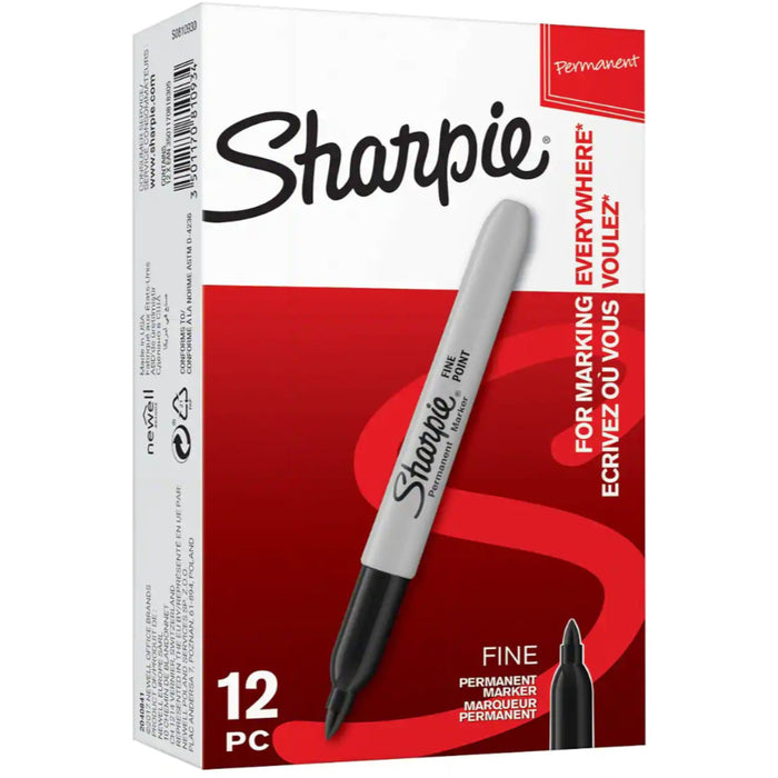 Sharpie Permanent Marker Fine Tip 1.0mm Line Black (Pack 12)