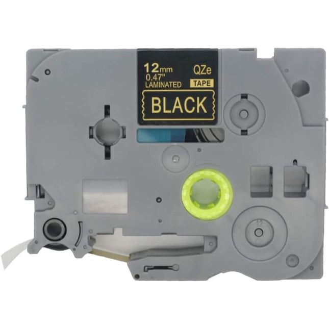 P-Touch 12mm Compatible  - Gold on Black, 12 mm - TZe-334