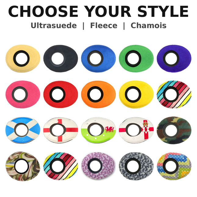 BlueStar Oval Small #6011 viewfinder eyecushion colour and style options in Ultrasuede, Fleece and Genuine Chamois