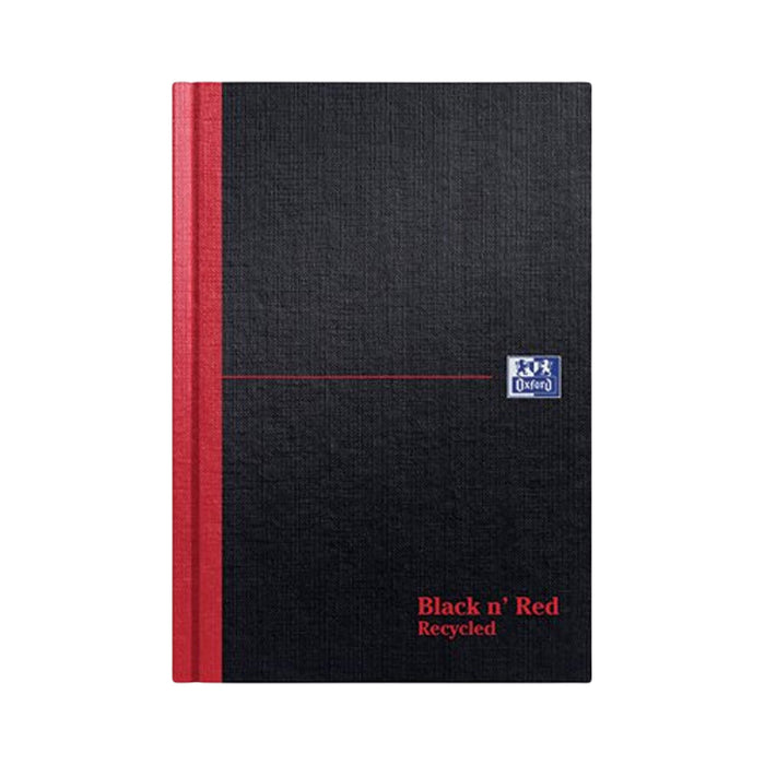 Black n Red (A5) 90g/m2 Recycled Ruled Hardback Casebound Notebook 192 Pages