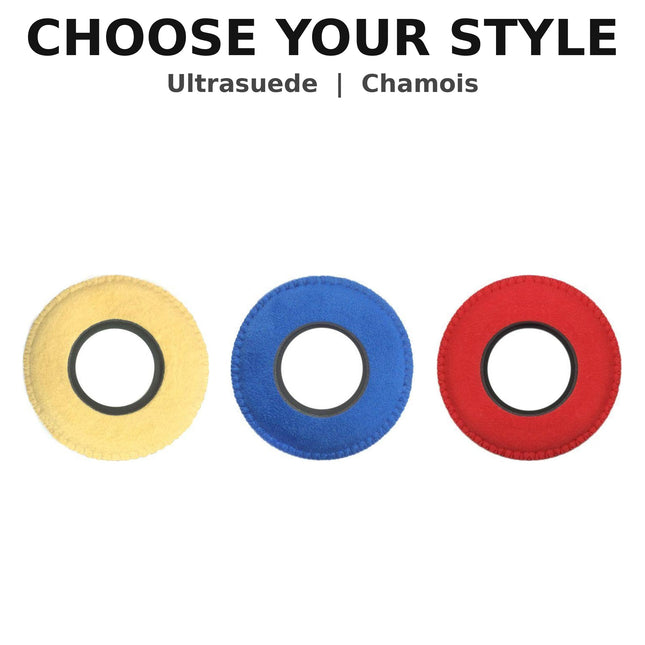 BlueStar Round Large #2012 viewfinder eyecushion colour and style options in Ultrasuede and Genuine Chamois