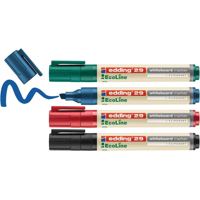 Edding EcoLine 29 Whiteboard Marker Chisel Tip 1-5mm Line (Assorted Colours) Pack of 4