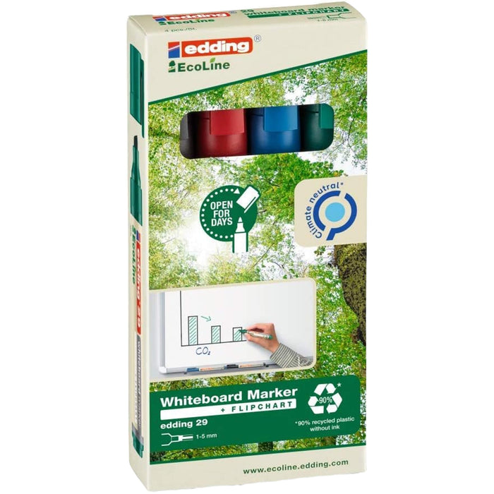 Edding EcoLine 29 Whiteboard Marker Chisel Tip 1-5mm Line (Assorted Colours) Pack of 4