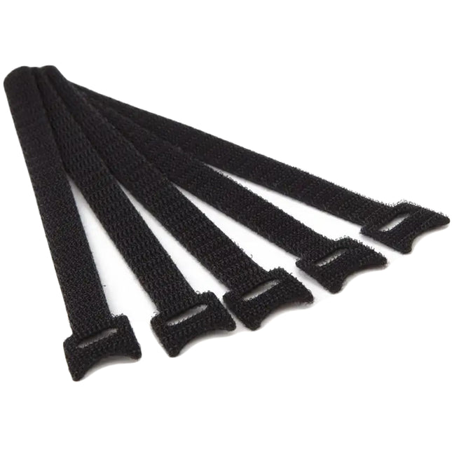 Pack of 10 x Hook & Loop Adjustable Cable Ties - Black
