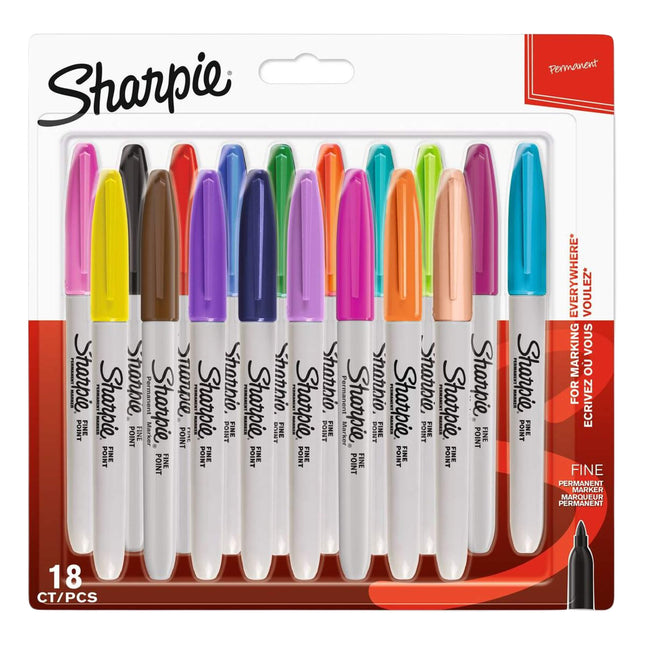 Sharpie Fine Marker Pens - Assorted Colours (Pack of 18)
