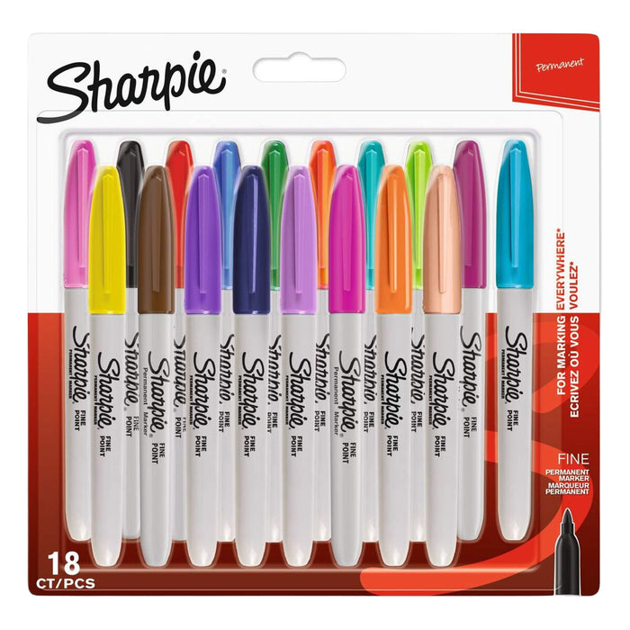 Sharpie Fine Marker Pens - Assorted Colours (Pack of 18)