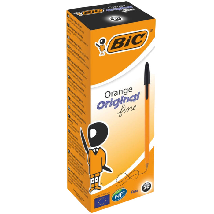 Bic Orange Fine Ballpoint Pen 0.8mm Tip 0.35mm Line (Black) Pk 20