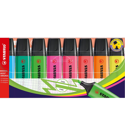 Stabilo Boss Highlighters Chisel Tip 2-5mm Line Assorted (Pack of 8)