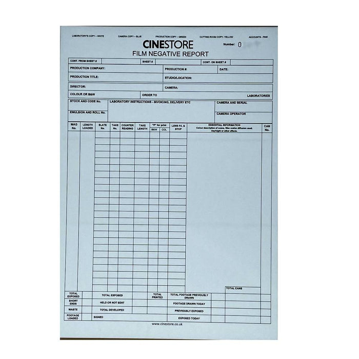 Film Negative (Neg) Report Pad