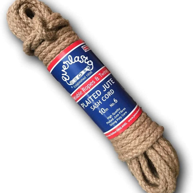 Sash Cord 10m hank (Natural Plaited Jute No6 8.5mm)