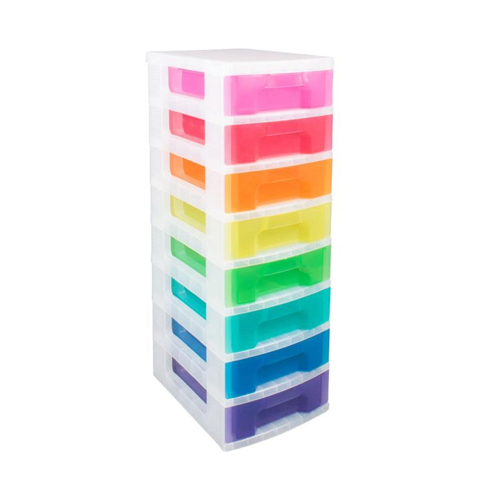 Really Useful Storage Tower 8x7 Ltr (Clear w Rainbow Drawers)