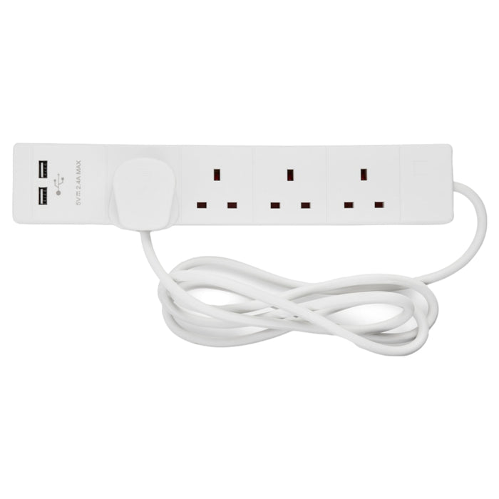Surge Protected Extension Lead 2M 4 Gang  2 USB Sockets