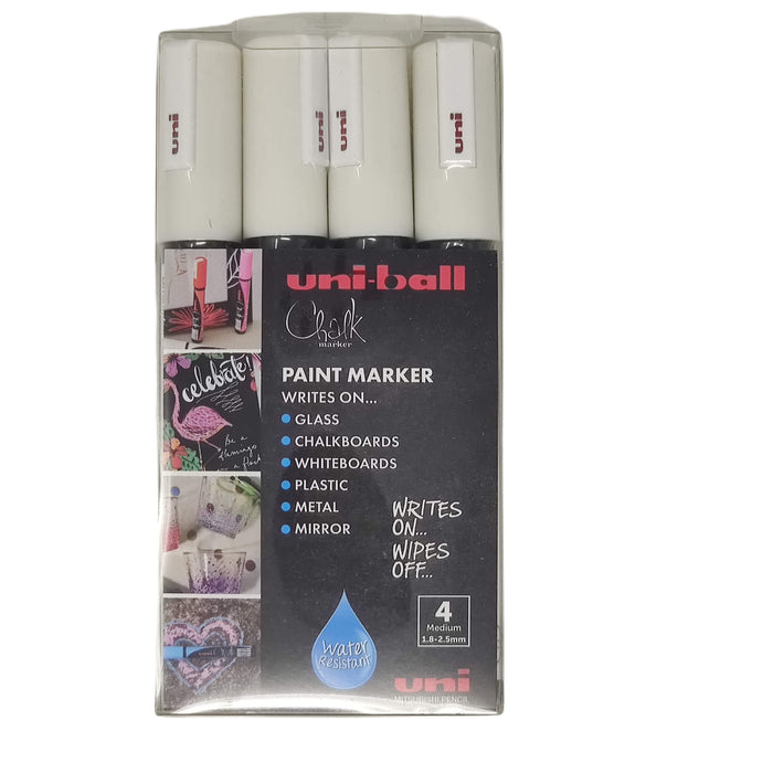 Uni PWE-5M Chalk Marker Medium Bullet Tip White (Pack 4)
